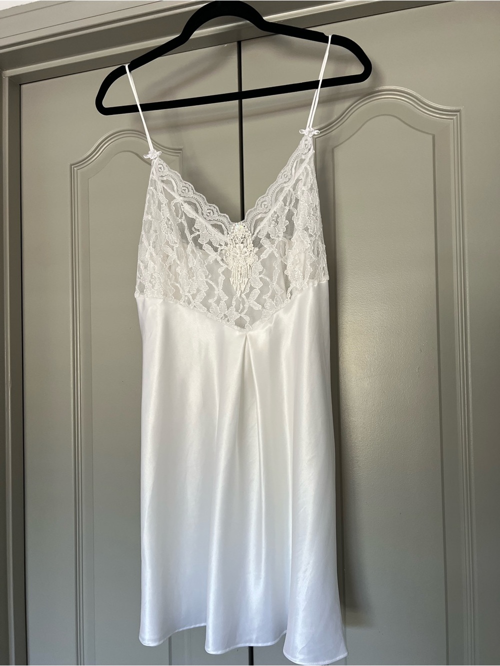 Vintage Val Mode White Satin Lace Slip Nightgown Large